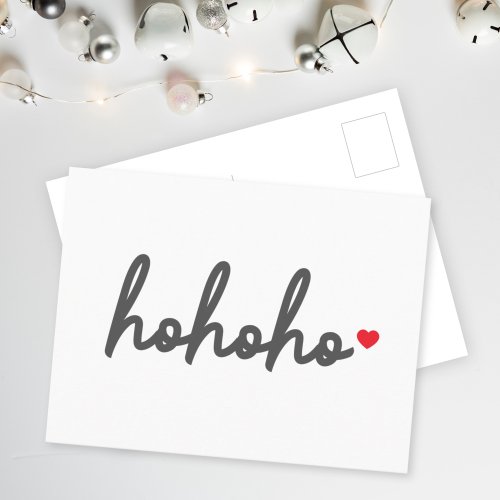 Ho Ho Ho  Christmas Heart Modern Minimalist Postcard