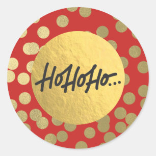 HO HO HO Christmas Holiday Modern Red Gold Foil Classic Round Sticker