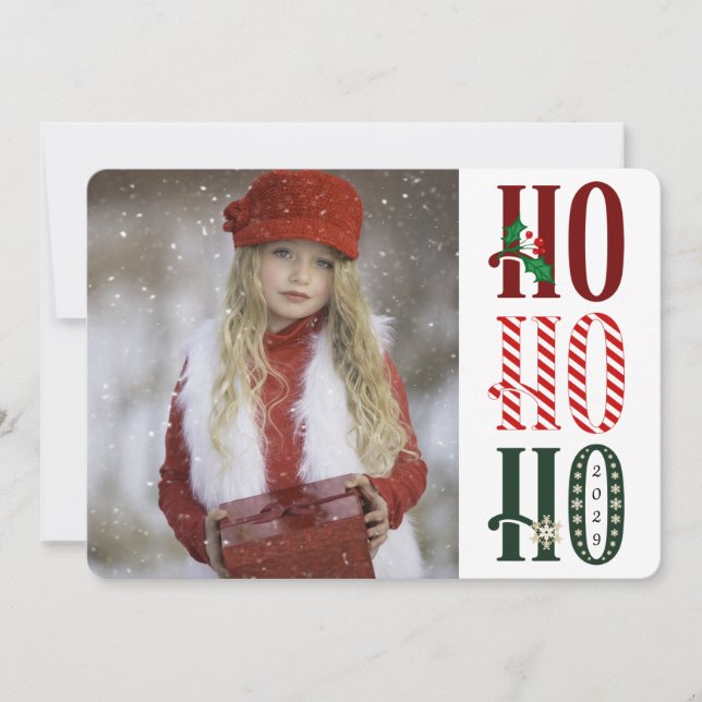 HO HO HO Christmas Holiday Photo Greeting (Front)