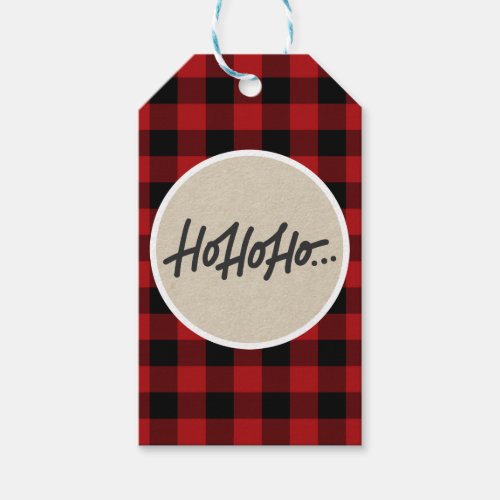 HO HO HO Christmas Holiday Red Buffalo Plaid Kraft Gift Tags