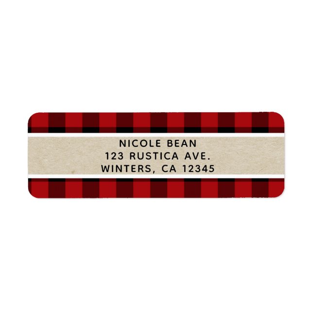 HO HO HO Christmas Holiday Red Buffalo Plaid Kraft Label (Front)