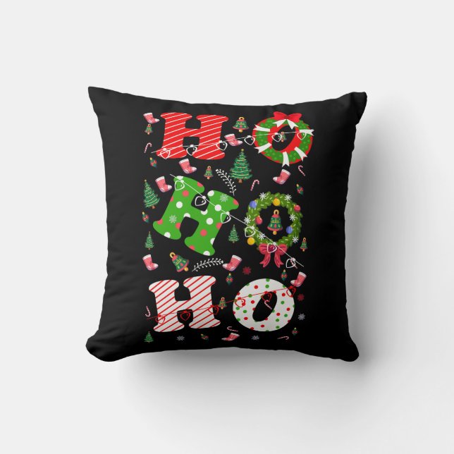 Ho Ho Ho Christmas Holiday Throw Pillow (Front)