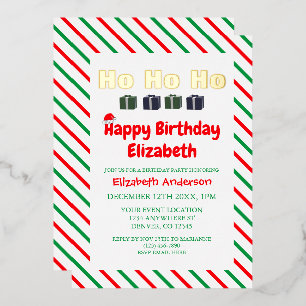Ho Ho Ho Christmas Kids Birthday Foil Invitation