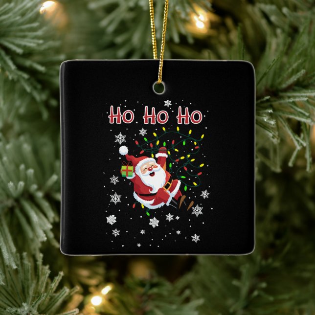 Ho Ho Ho Christmas Lights Xmas Funny Santa  Ceramic Ornament (Tree)