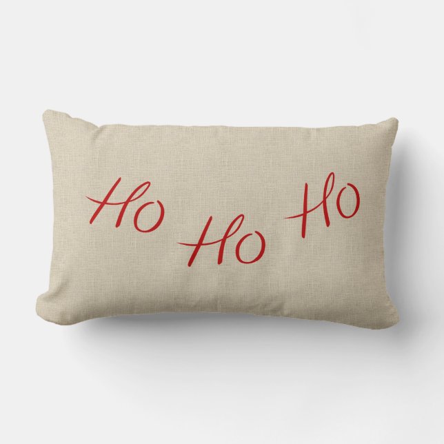 Ho Ho Ho Christmas Lumbar Burlap Pillow (Front)