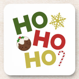HO HO HO+Christmas Pudding, Candy, Snowflake Beverage Coaster