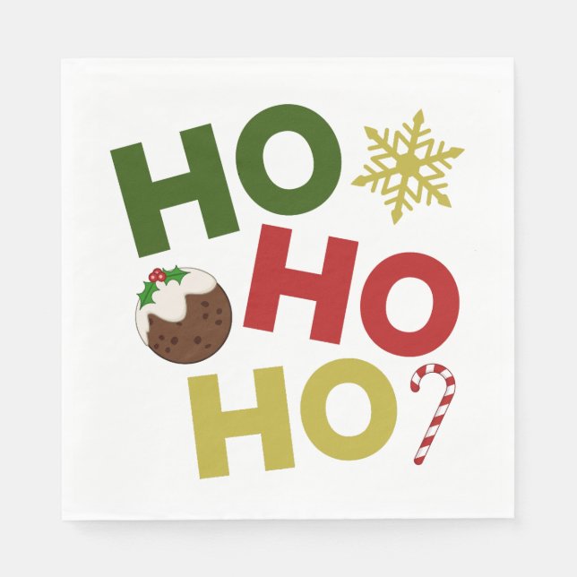 HO HO HO+Christmas Pudding, Candy, Snowflake Napkins (Front)
