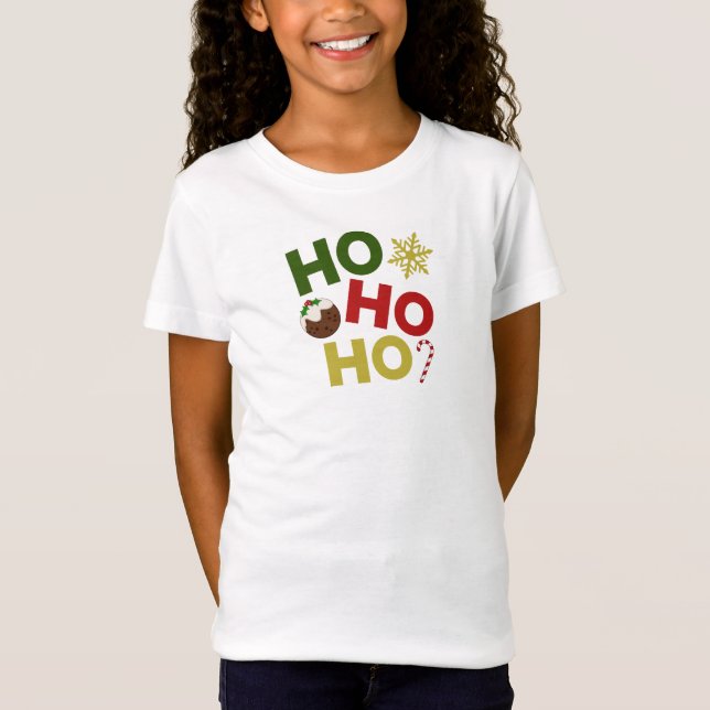 HO HO HO+Christmas Pudding, Candy, Snowflake T-Shirt (Front)
