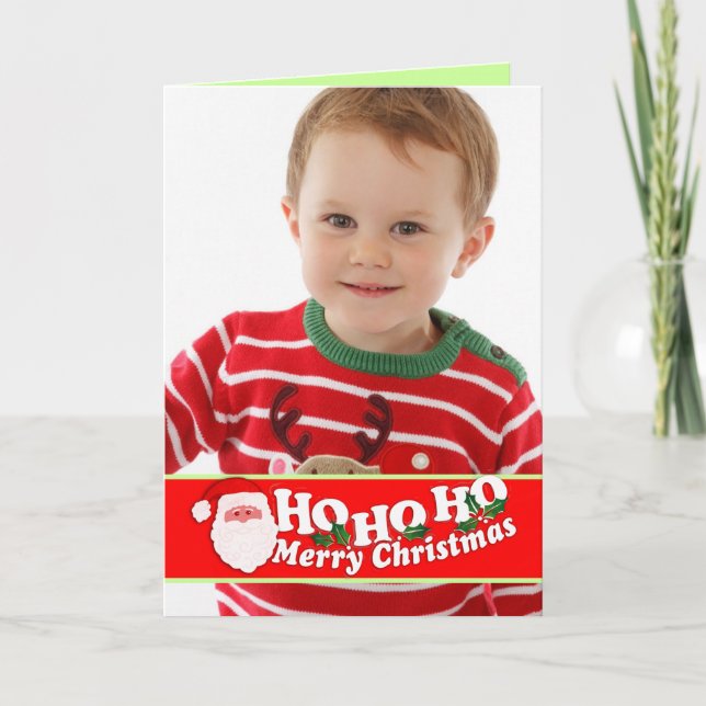 Ho Ho Ho Christmas red add your photo card (Front)