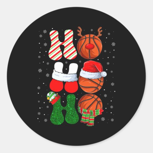 Ho Ho Ho Christmas Reindeer Santa Elf Xmas Basketb Classic Round Sticker