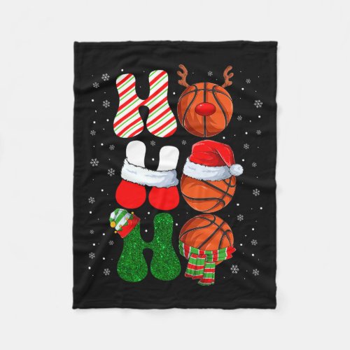 Ho Ho Ho Christmas Reindeer Santa Elf Xmas Basketb Fleece Blanket