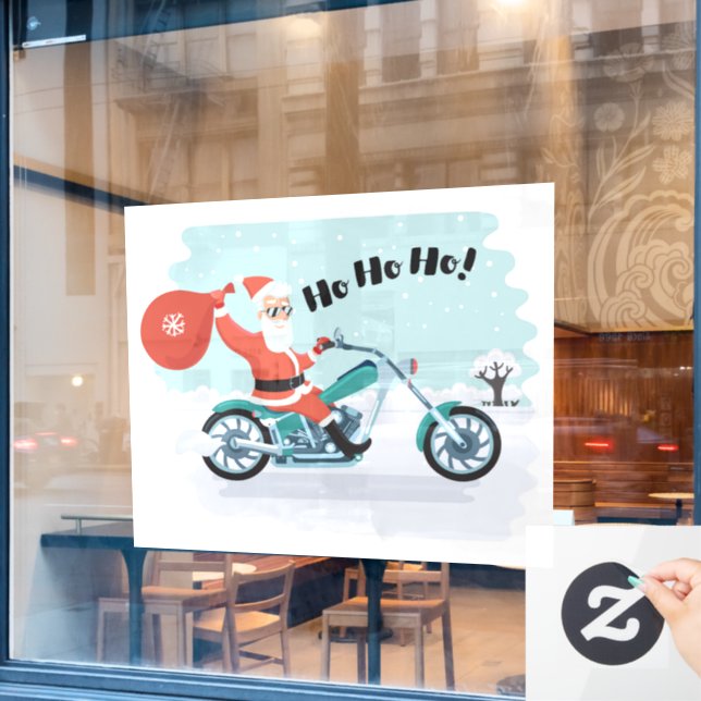 Ho Ho Ho Christmas Santa Biker  Window Cling (Cafe Window)