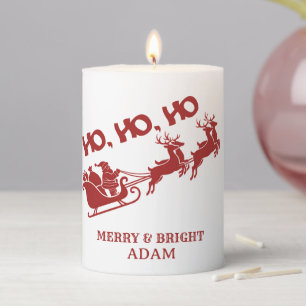 HO.HO.HO Christmas Santa Sleigh With Reindeer Pillar Candle