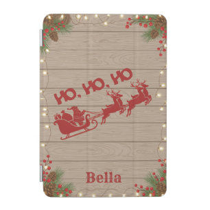 HO HO HO Christmas Santa Sleigh Wooden Background iPad Mini Cover