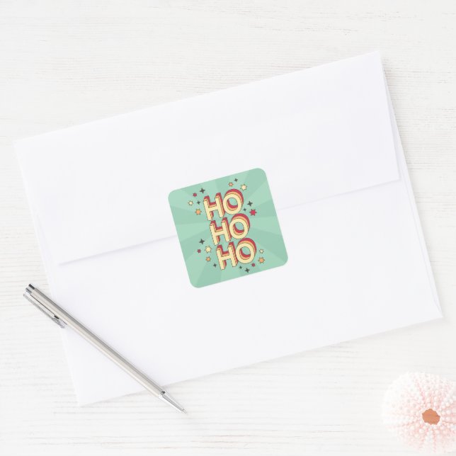 Ho ho ho christmas seasonal text and stars square sticker (Envelope)