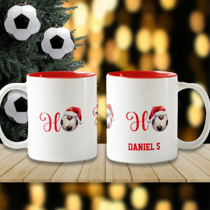 Ho Ho Ho Christmas Soccer/Football Custom Name Two-Tone Coffee Mug