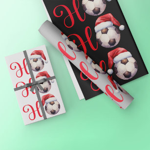 Soccer Football Balls Kids Name Red Christmas Wrapping Paper Sheets