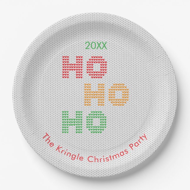 Ho Ho Ho Christmas Sweater Typography Paper Plates (Front)