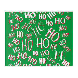 HO HO HO Christmas text pattern white green red Acrylic Print