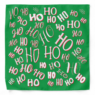 HO HO HO Christmas text pattern white green red Bandana