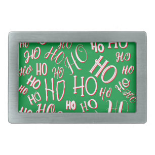 HO HO HO Christmas text pattern white green red Belt Buckle