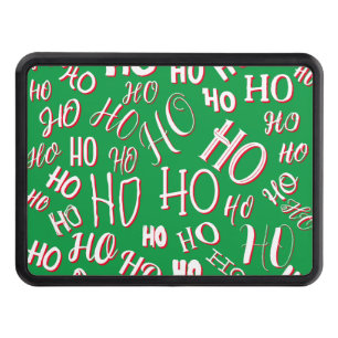 HO HO HO Christmas text pattern white green red Hitch Cover