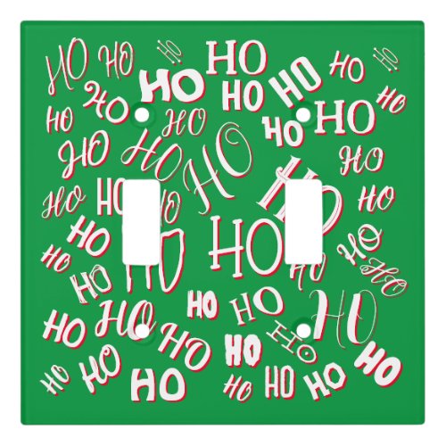 HO HO HO Christmas text pattern white green red Light Switch Cover