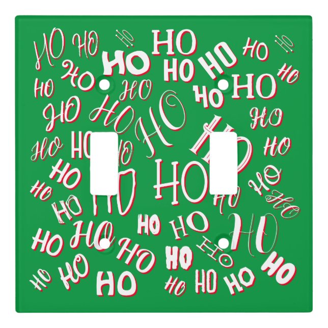 HO HO HO Christmas text pattern white green red Light Switch Cover (Front)