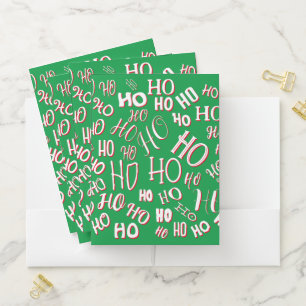 HO HO HO Christmas text pattern white green red Pocket Folder