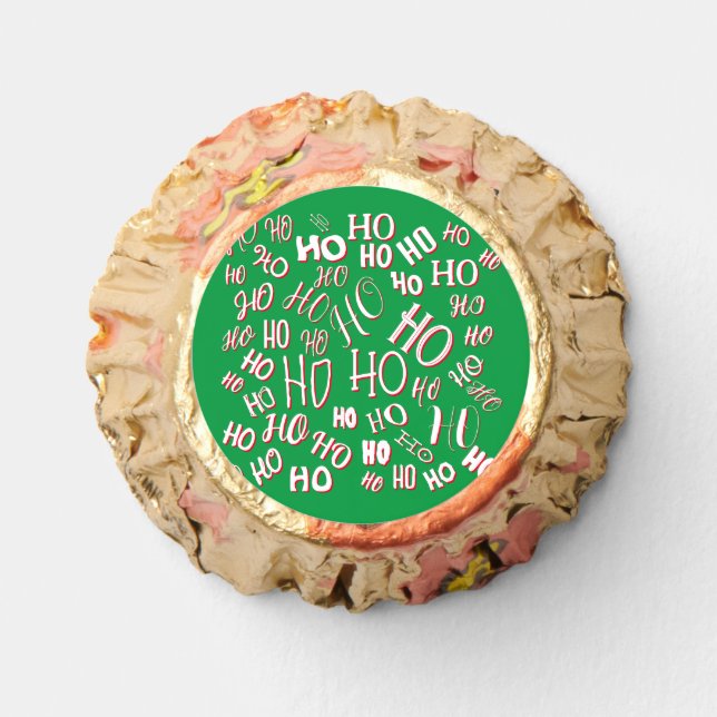 HO HO HO Christmas text pattern white green red Reese's Peanut Butter Cups (Front)