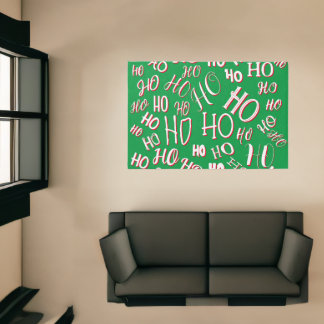 HO HO HO Christmas text pattern white green red Rug