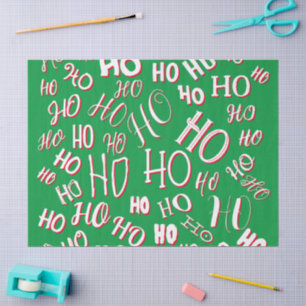 HO HO HO Christmas text pattern white green red Tissue Paper