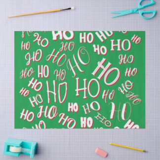 HO HO HO Christmas text pattern white green red Tissue Paper