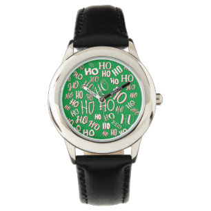 HO HO HO Christmas text pattern white green red Watch