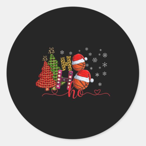 Ho Ho Ho Christmas Tree Buffalo Plaid Basketball P Classic Round Sticker