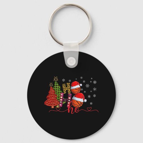 Ho Ho Ho Christmas Tree Buffalo Plaid Basketball P Keychain