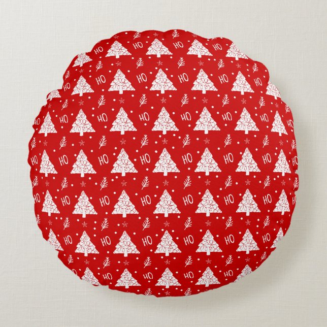 Ho Ho Ho Christmas Trees Round Pillow (Front)