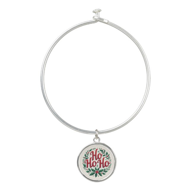 Ho Ho Ho Christmas Wreath Typography Design Bangle Bracelet (Front)