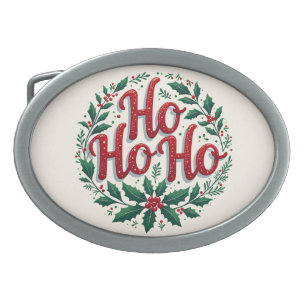 Ho Ho Ho Christmas Wreath Typography Design Belt Buckle