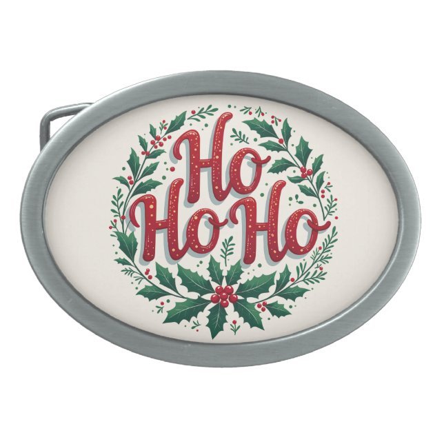 Ho Ho Ho Christmas Wreath Typography Design Belt Buckle (Front)