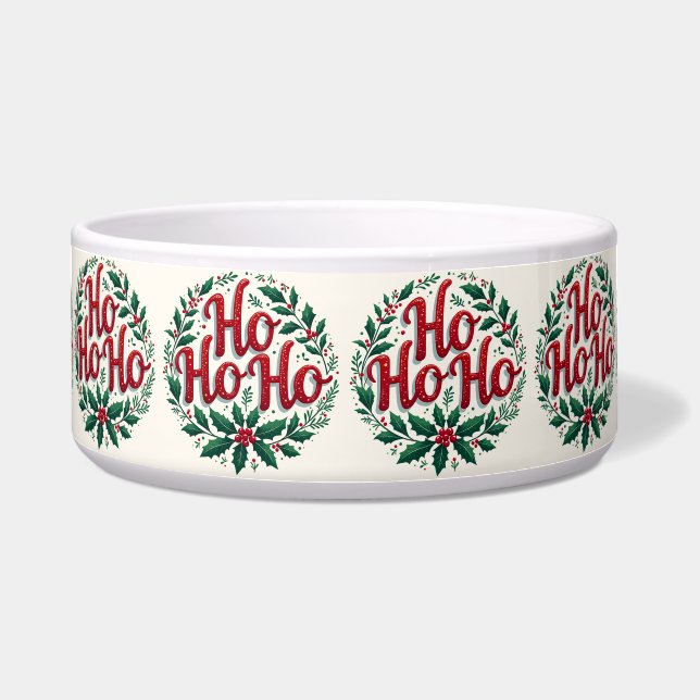 Ho Ho Ho Christmas Wreath Typography Design Bowl (Front)