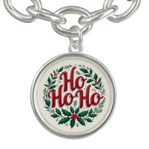 Ho Ho Ho Christmas Wreath Typography Design Bracelet