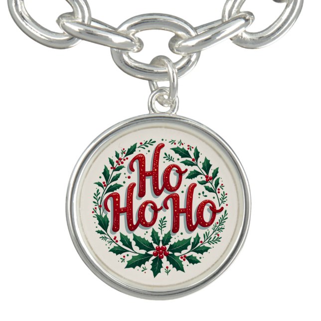 Ho Ho Ho Christmas Wreath Typography Design Bracelet (Design)