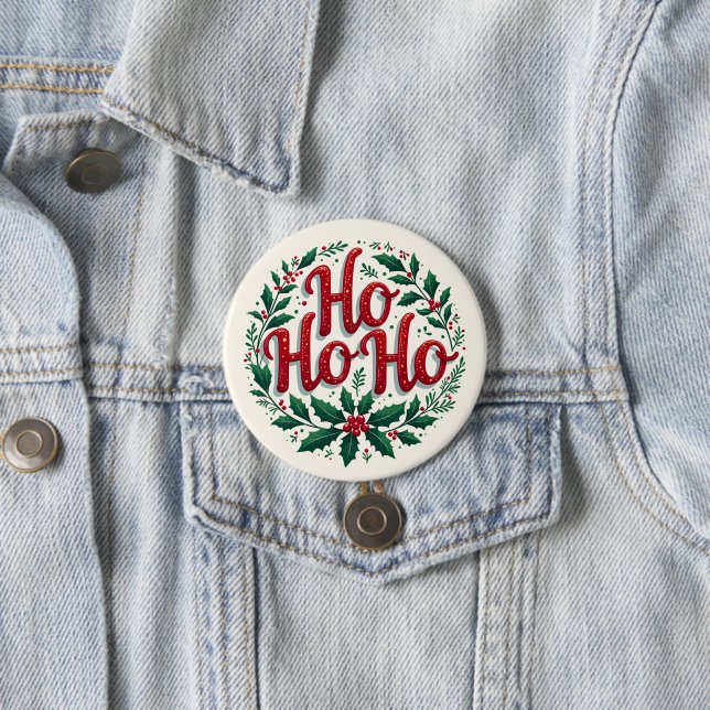 Ho Ho Ho Christmas Wreath Typography Design Button (In Situ)