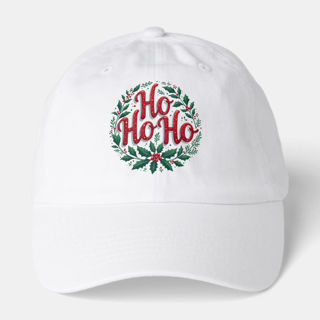 Ho Ho Ho Christmas Wreath Typography Design Hat (Front)