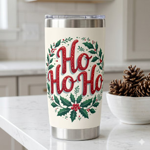 Ho Ho Ho Christmas Wreath Typography Design Insulated Tumbler