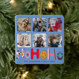 Ho Ho Ho Colorful 6 Photo Christmas Ceramic Ornament