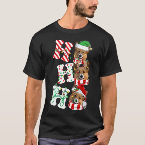 Ho Ho Ho Corgi Dog Lights Santa Hat reindeer ELF C T_Shirt