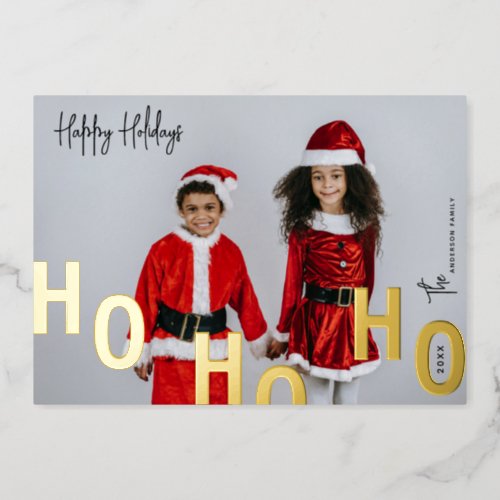 Ho Ho Ho Custom Photo Happy Holidays Christmas Foil Holiday Card