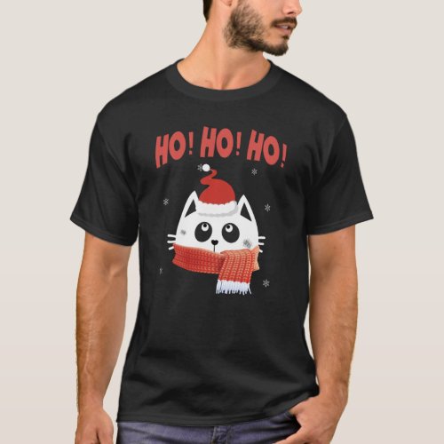 Ho Ho Ho Cute Cat Santa Hat Ho Cubed Matching Fami T_Shirt
